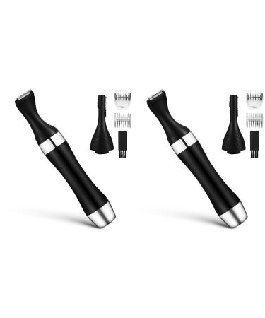 ULTECHNOVO 2 Sets Personal Trimmer for Hygienic Grooming with Rinseable for Women & Men Interchangeable Heads for Eyebrows Neckline Nose Ears & Other Detailing (Black)