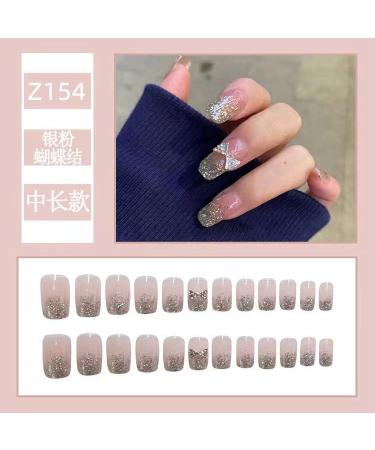 24Pcs/Set Press On Nails Ins Silver Butterfly False Nails Acrylic Fake Nails Full Cover Nails Tips Artificial Finger Manicure Press on nails for Women and Girls - Buy Online on GoSupps.com