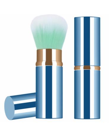 Retractable Makeup Brush Telescopic Face Brush Retractable Face Kabuki Brush Round Powder Travel Makeup Brushes Powder Foundation Blush Portable Makeup Brush (Blue)