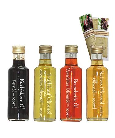 Gift set & trial set |4 x 100ml oil |Native olive oil extra - bruschetta oil - truffle olive oil - pumpkin seed oil |With recipe brochure