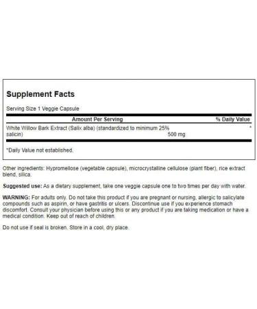Swanson Maximum Strength White Willow Bark Extract - Joint Support & Muscle Relief - 25% Salicin - 60 Veggie Caps (4 Pack) - Natural Supplement No Stomach Irritation - Buy Online on GoSupps.com