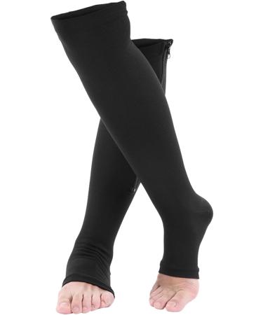 Douqifei Compression Socks for Men & Women - Toe-Free Zip Sports Calf Knee Socks for Varicose Vein Relief - Wide Calf Compression (S/M Black) - Buy Online on GoSupps.com