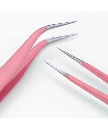Yutou 3-Piece Pink Lash Tweezers Set | Stainless Steel Eyelash Extension Tools Straight & Curved Precision for False Eyelashes - Buy Online on GoSupps.com