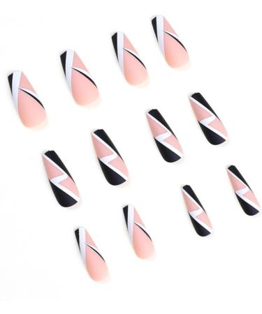 Justotry 24 Pcs Butterfly Fake Nails Medium Black & White French Press On Nails | Matte Ballerina Stick On Nails for Women - Acrylic Coffin False Nails Long with Glue for Nail Art - Buy Online on GoSupps.com
