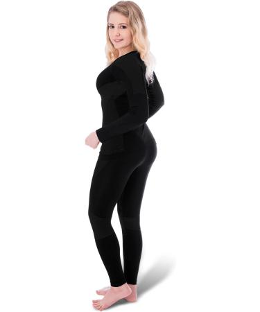 Black Snake Women's Thermal Underwear | Seamless Long Underpants & Long-Sleeved Undershirt - Black - Buy Online on GoSupps.com