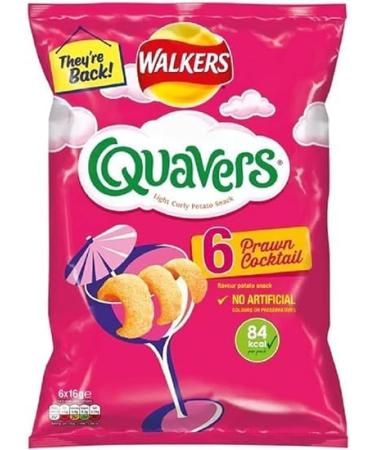 Quavers Multipack Prawn Cocktail Flavour Light Curly Crisps (6 Bags x 16g) (20 Packs of 6x16g)