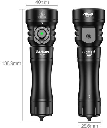 Wurkkos DL08 Dive Light 3600 Lumens Rechargeable Scuba Underwater Lights with Red and UV Light - IP68 Underwater Video with Infinite Brightness Adjustment and 5000mAh Battery for Night Diving - Buy Online on GoSupps.com