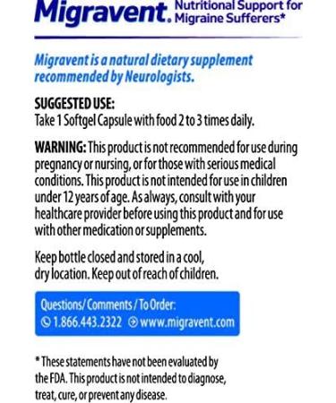 Migraine Relief Supplement: Migravent for Optimal Cranial Comfort and Health Riboflavin, Magnesium, Coenzyme Q10 and Butterbur Blend - Buy Online on GoSupps.com