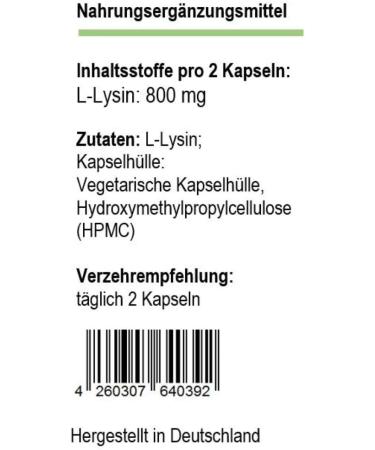 L-Lysine 400 mg - 120 Vegetarian Capsules Pure & Additive-Free Premium German Quality - Buy Online on GoSupps.com