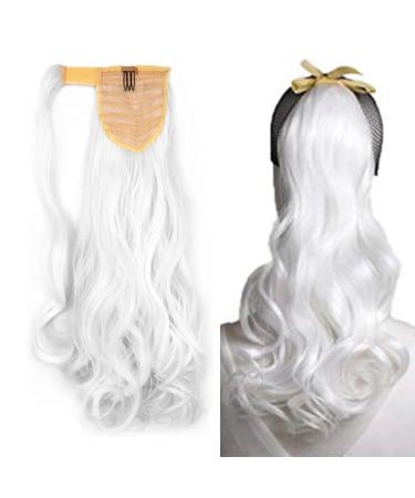 iLUU 18" Ponytail Hair Extensions Curly Wavy Wrap Around Clip in Ponytail Synthetic Hairpiece for Women 100g (#1001 - White Blonde) #1001-white blonde