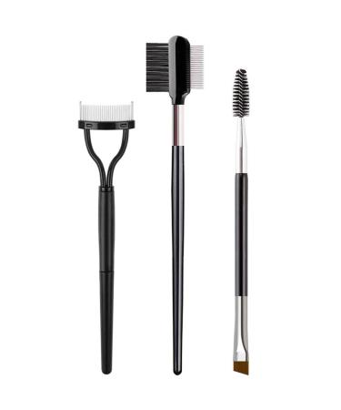 TEOYALL 3 PCS Eyelash Comb Dou Eyebrow Brush with Spoolie Mascara Separator Metal Teeth Grooming Brushes (3pcs)