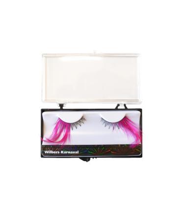 Artificial eyelashes black/white with long feather neon/pink