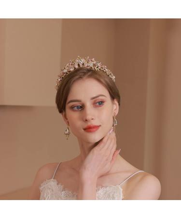 Kamirola Pink Wedding Crown Bridal Tiaras & Earrings Set for Women/Girls - Buy Online on GoSupps.com