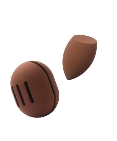 Fnyes make-up sponge holder with make-up sponge-silicone beauty make-up sponge-etui and dry & wet foundation sponge for the trip (MS Brown)
