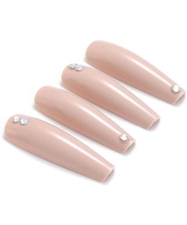 Coffin False Nails Long Fake Nails Nude Crystal Press on Nails Ballerina Acrylic Artificial Stick on Nails 24pcs for Women and Girls 1 count (Pack of 1) Nude - Buy Online on GoSupps.com