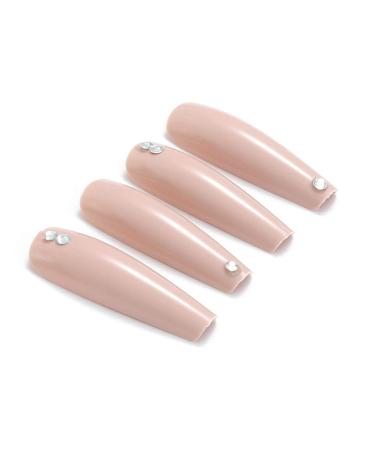 Brishow Long Khaki Press-On Nails with Rhinestones | 24 Ballerina Acrylic Artificial Nails for Women & Girls - Buy Online on GoSupps.com