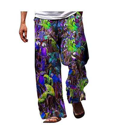 Wide Leg Pants for Men, Mens Pants Casual Loose Fit Lightweight Elastic Waist Pants Summer Beach Yoga Long Pants Trousers 3X-Large Clear