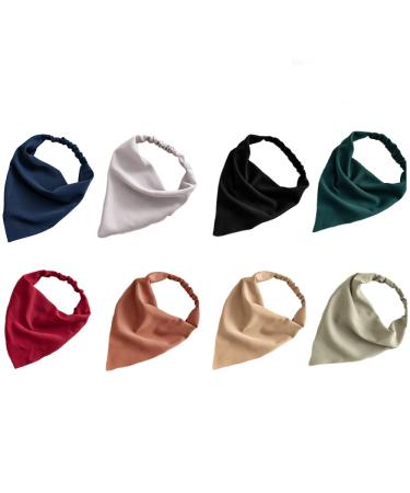 Elastic Hair Scarf Headbands for Women Solid Bandana Headbands Chiffon Head Kerchief Boho Scarf Bandanas with Hair (8 Colors Solid A)