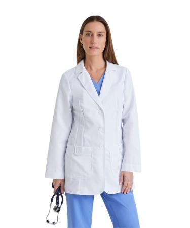 Grey's Anatomy Scrubs By BARCO Signature - Hannah Professional Mid-Length Long Sleeve 31.5 Medical Lab Coat for Women Small White