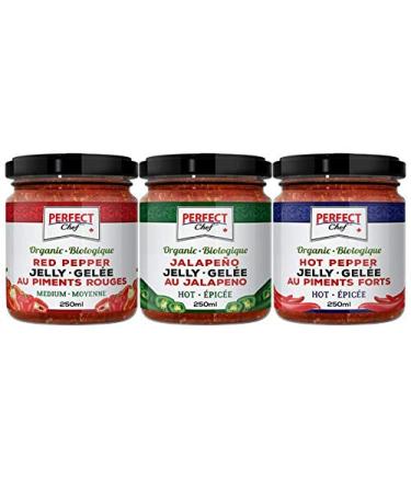 Perfect Chef Organic Jelly Variety Pack 250ml: 4 Red Pepper + 4 Jalapeno Pepper + 4 Hot Pepper