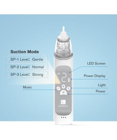 Horigen Rechargeable Nasal Aspirator for Baby | Electric Nose Sucker with 3 Suction Levels, Music & Light Soothing, 3 Silicone Tips - Grey - Buy Online on GoSupps.com