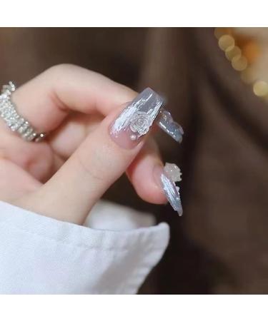 24Pcs/Set Press On Nails Long Ice Transparent Grey Camellia Flower Diamond Chain False Nails Acrylic Fake Nails Full Cover Nails Tips Artificial Finger Manicure Press on nails for Women and Girls - Buy Online on GoSupps.com