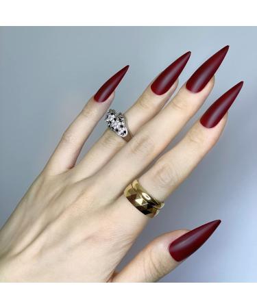 Redykat 24PCS XL Stiletto Matte Press On Nails - Salon Quality Extra Long Dark Red False Nails for Quick Home Manicure - Buy Online on GoSupps.com