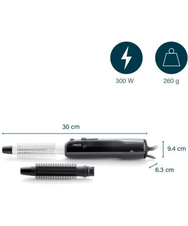 Princess 529202 Cool Curl CC 300 Black Curling Brush - Versatile Styling with 2 Attachments & Cool Shot Function - Perfect for All Hairstyles - Buy Online on GoSupps.com