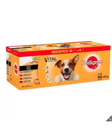 Pedigree Variety Pouch in Gravy | Chicken and Vegetables | Beef and Vegetables | Turkey and CarrotsBeef and Lamb | 40 x 100g