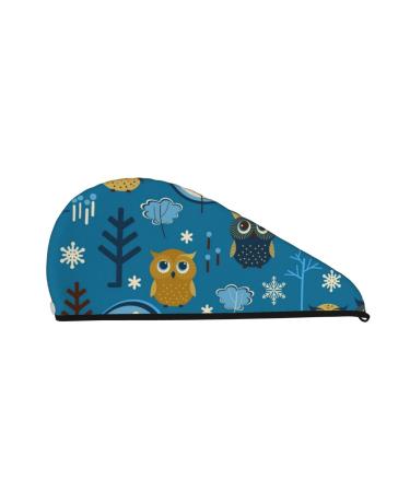 Cute Colorful Owls and Trees Microfiber Hair Towel Soft Super Absorbent Hair Towel Wrap for Women Coral Velvet Quick Dry Hair Cap for Long Curly and Thick Hair
