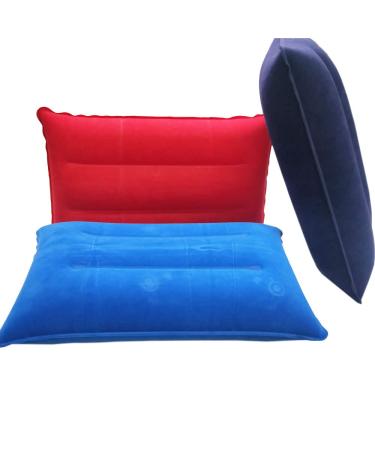 Inflatable Pillow for Camping Travel Pillow Flocked Fabric Air Pillow for Comfortable, Ergonomic Inflating Pillows for Neck & Lumbar Support While Camp Hiking Backpacking (Purple , Red, Royal Blue)