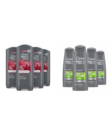 Dove Men+Care Body Wash + 2-in-1 Shampoo & Conditioner Bundle (400ml Body Wash x4 + 355ml Shampoo & Conditioner x4) 400 ml (Pack of 4) Wash + Conditioner