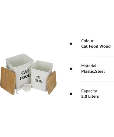 Pet Food and Treats Containers Set with Scoop | Beige Powder-Coated Carbon Steel | Tight Fitting Wood Lids | Storage Canister Tins for Cats or Dogs - Buy Online on GoSupps.com