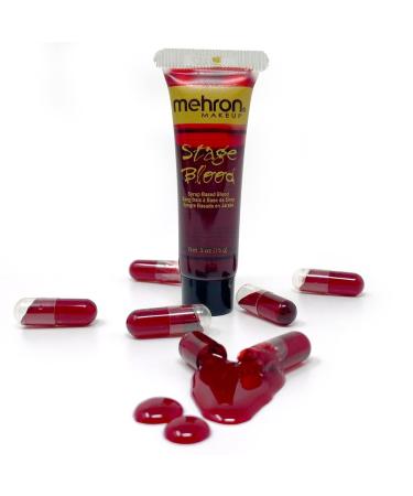Mehron Makeup Stage Blood - 6 Pack of Easy to Fill Empty Capsules with 0.5 Ounce Tube of Blood - (Bright Arterial)
