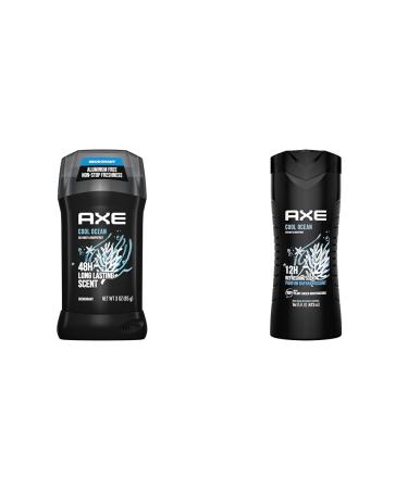 AXE Cool Ocean Men's Deodorant Stick and Body Wash Bundle with Essential Oils and Long Lasting 48H Scent Body Deodorant+ Men's Body Wash