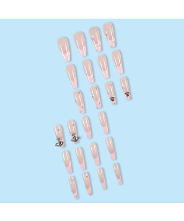 French Tip Press on Nails - Long Square Press On Nails with Nail Tips Love Heart crystal powder rhinestone Planet pattern Design Glossy white press on nails Acrylic False Nails Cute Artificial Nails - Buy Online on GoSupps.com