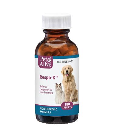 PetAlive Respo-K Tablets - Natural Homeopathic Formula for Pet Respiratory and Cold Symptoms - Reduces Sneezing, Coughing Watery Eyes, Runny Nose and Congestion in Dogs and Cats - 180 Tablets