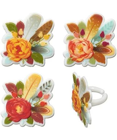 24 Fall Flowers and Feathers Cupcake Rings Toppers - Buy Online on GoSupps.com