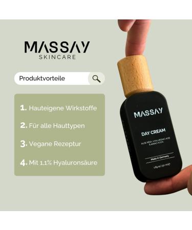 Face cream for men and women 50 ml - Moisturizing cream with hyaluronic acid aloe vera and amino acids - Handmade in Germany - MASSAY face moisturizer - Buy Online on GoSupps.com