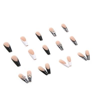 Buy Justotry 24-Piece Long Black & White French Press-On Nails - Spider Design Coffin Ballerina Artificial Nails for Women - Buy Online on GoSupps.com