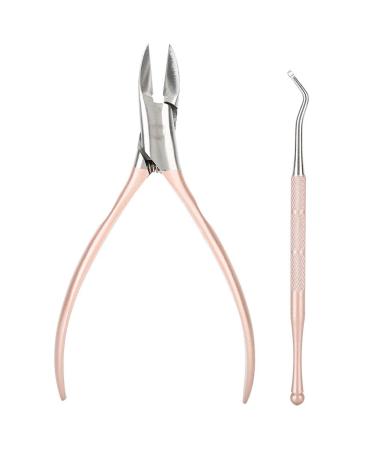 QANYEGN Professional Thick Ingrown Toenail Clippers Nail Clippers Heavy Duty Nail Clippers for Salon Manicure and Other Places(Two-Piece Set - Rose Gold)