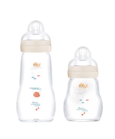 MAM Baby Glass Bottles 2 Pack - Feel Good from Birth 170ml & 260ml - Eco-Friendly Feeding Bottles for Infants - Buy Online on GoSupps.com