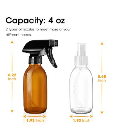 Small Glass Spray Bottles 4 oz - Amber & Clear | Refillable Fine Mist Sprayer for Essential Oils | 2 Pack with Labels Funnel Lids & Pipettes - Buy Online on GoSupps.com