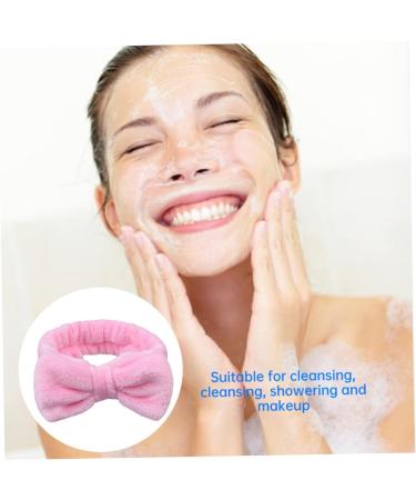 Makeup Headband Elastic Bow Spa Head Bands Coral Fleece Headwrap for Washing Face Pink Plush Bow Headband - Buy Online on GoSupps.com