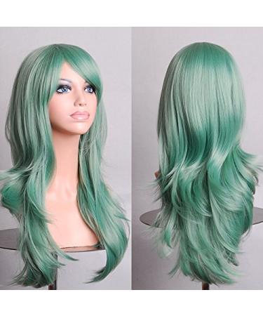 Colorfulpanda Cosplay Wig with Side Bangs Long Curly Full Hair Wig for Women Anime Halloween Costume Party 28 Inch/70cm color Mint Green - Buy Online on GoSupps.com