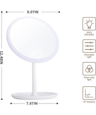 HOMEMIRO 8.0 Large Tall Round Lighted Makeup Mirror | 3-Color Dimmable & Cordless Rechargeable Vanity Mirror | Desk Brightness Adjustable Cosmetic Mirror - Buy Online on GoSupps.com