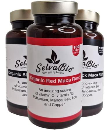 Organic Certified Red Maca Root Capsules - Hormonal Stabilizer for Women - 100 Units x 500mg from Peru - Vegan-Friendly by SelvaBio - Buy Online on GoSupps.com