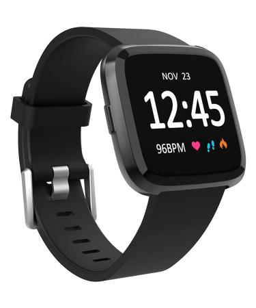 Sport Bands Compatible with Fitbit Versa 2 Band/Fitbit Versa/Versa Lite, Classic Soft Silicone Replacement Wristbands for Versa 2 Smart Watch Women Men Black Large Large Black