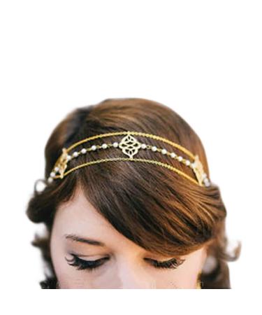 Runmi Head Chain Pearl Hairpiece Gold Headband Wedding Hair Accessories for Women and Girls - Buy Online on GoSupps.com