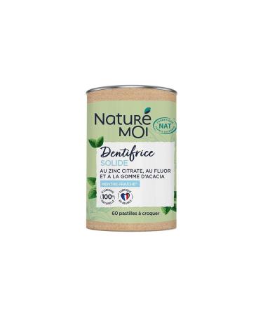 Naturé moi - Solid Toothpaste Chewable Pastille Fresh Mint With Zinc Citrate, Fluoride and Acacia Gum 100 percent Natural Origin, Mint, White, 60 pastilles